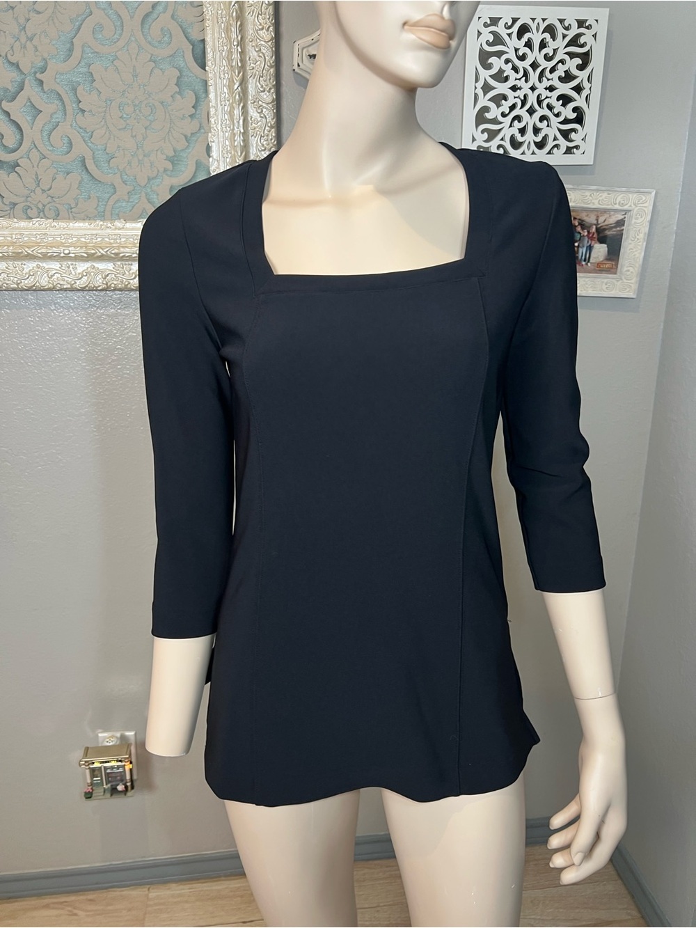Boston Proper Square-Neck 3/4 Sleeve Tunic - Black - Picture 6 of 9